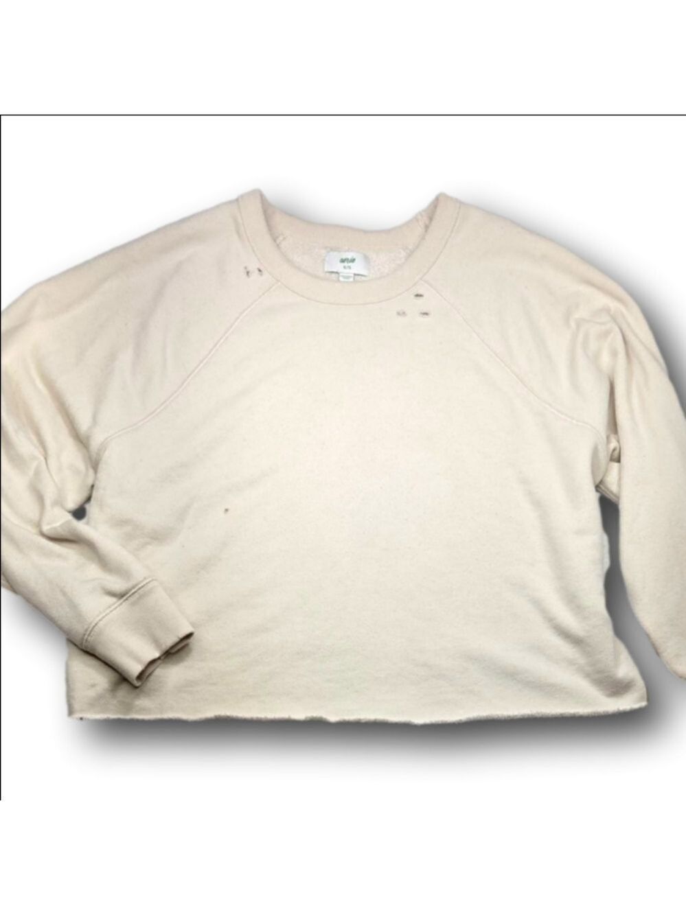 Women's Aerie Distressed Cropped Sweatshirt XL Beige